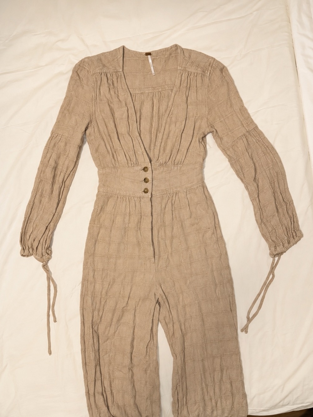 Free People True Lovin Linen One-Piece Jumpsuit Beige